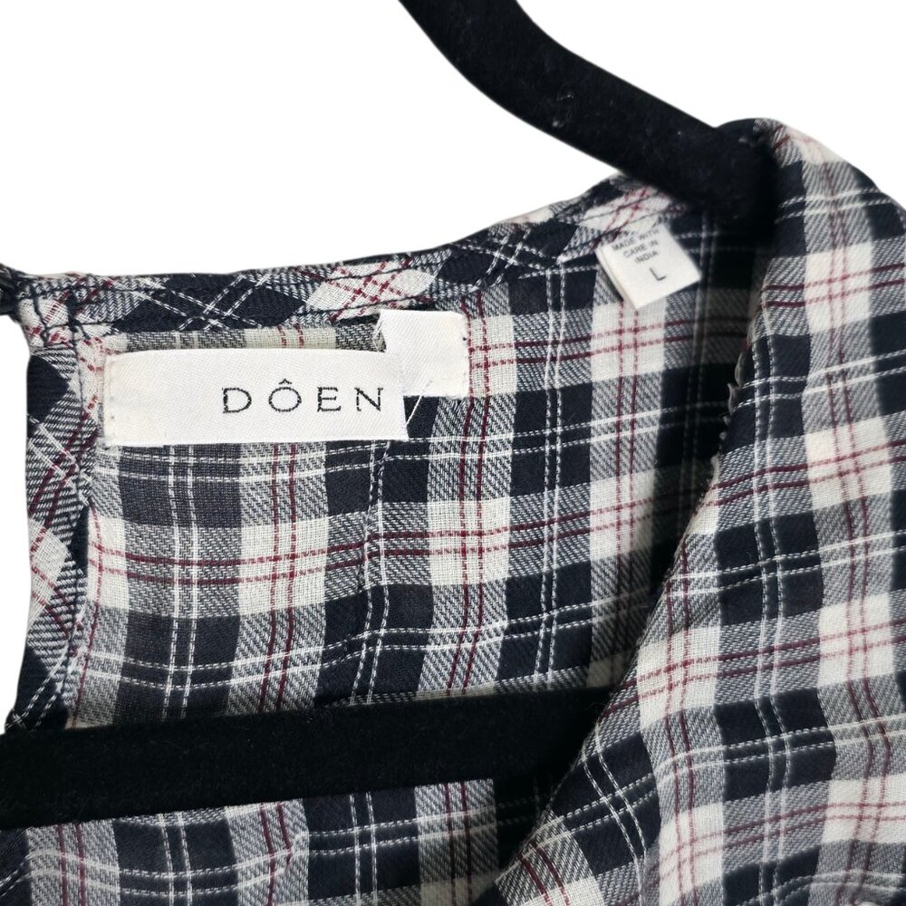 Doen Gwyneira Navy Countryside Plaid Ruffle‎ Cotton Midi Dress Size L - Picture 4 of 9